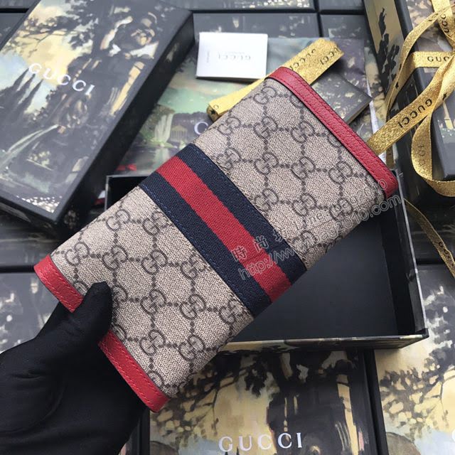 Gucci錢包 古馳新款原單Sylvie全拉鏈式皮夾 玫瑰花刺繡 Gucci長錢包 476083黑色全皮  gdj1108